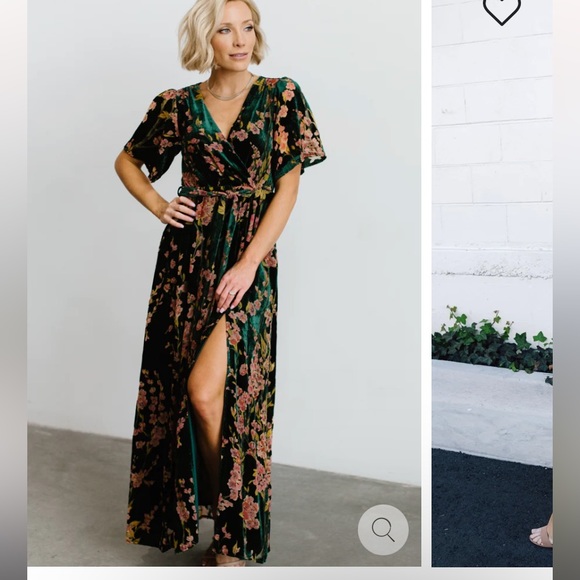Baltic Born Dresses & Skirts - Baltic Born Women’s Uma Velvet Maxi Dress Wrap Sz L NEW Floral Green